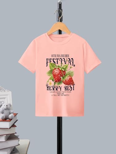 Image of WDIRARA Girl's Strawberry T Shirt Graphic Tee Cute Crewneck Short Sleeve Top