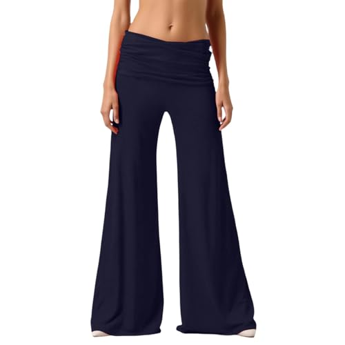 Pantalon de yoga plissé à taille pliable et jambe évasée large pour femme