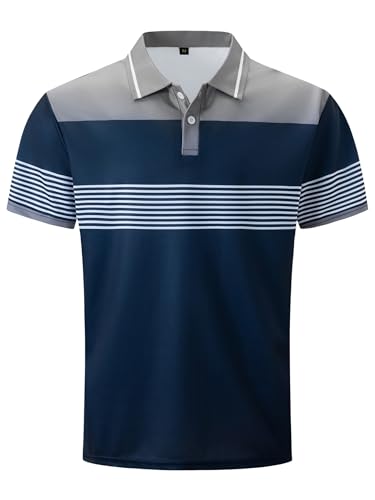 Mens Fashion Color Block Polo Shirts Casual Short Sleeve T Shirt Striped Moisture Wicking Golf Shirts Tops3