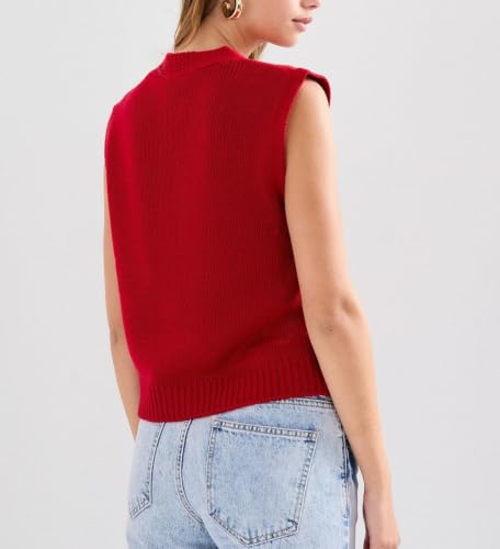Image of Women Christmas Knit Vest Top Santa Embroidery Sleeveless Button Down Sweater Vest Xmas Snowman Cardigans Tank Top
