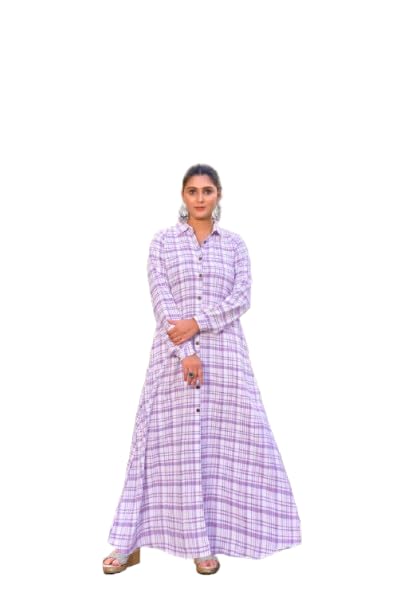 sarinku Purple Color Cotton Fabric no Transparency Front Button Open Pattern Chex Print Shirt Style Cuffs Balloon Sleeve Pattern with Pocket Front Open Buttons Feeding Friendly-picture-19