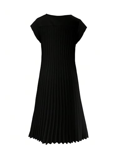 GORGLITTER Women's Pleated Church Maxi Dresses Summer Casual Short Sleeve Crew Neck Flowy Loose Long Sundresses 20252