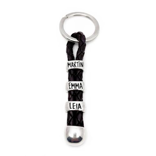 Llavero Personalizado con Nombres. Fabricado en Zamak Baño Plata y Cuero Español. Regalo día del padre. Llavero Hombre. Llavero Mujer. Modelo Terminal