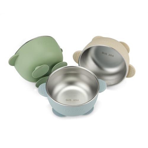 PandaEar Lot de 3 Bols à Ventouse pour Bébé en Acier Inoxydable, Bol Antidérapant avec Revêtement en Silicone pour Enfants, Tout-Petits et Bébés, Incassable et Sans Dégâts