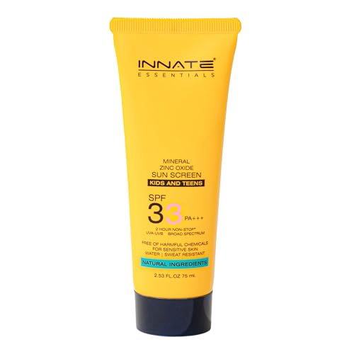 Image of Innate Kids & Teens Mineral Sunscreen Lotion for Babies with Zinc Oxide SPF 33+ PA+++ - 75ml | UVA UVB & Broad Spectrum Protection | Sweat & Water Resistant | Hypoallergenic & Fragrance Free