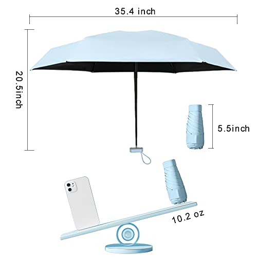 Image of ESUFEIR Mini Sun Umbrella for Purse With Case, Small Compact UV Umbrella Travel Essentials, Lightweight Portable Parasol Windproof for Women Men Kids (skyblue)
