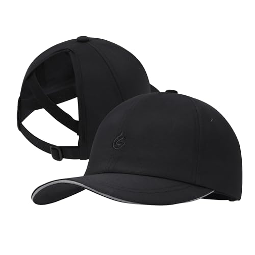 PivotWing Running Hat Ponytail Hat Womens Baseball Cap UPF50+ Baseball Cap Women Ponytail Hats for Women Quick Dry Breathable Running Hats for Hiking Walking Golf Tennis Outdoor Sports Black 56CM