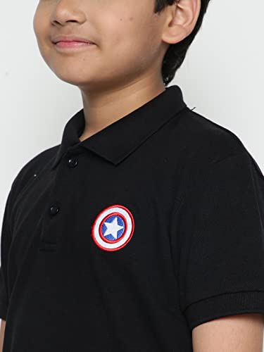 Image of Li'l Tomatoes Boys Lil Tomatoes Boys Marvel Cotton Polo T-Shirt, Black, 15-16 Years