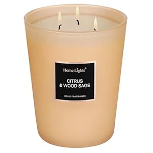 HomeLights Scented Candles – Large Jar Aromatherapy, Natural Soy Wax, 130 Hour Long Burning, Citrus & Wood Sage