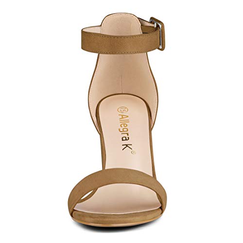 Image of Allegra K Women's Open Toe Chunky High Heel Buckle Ankle Strap Sandals | 3 3 /8 inches Heels with Faux Suede, Comfortable Block Heels Sandal for Women, Summer Dressy Shoes