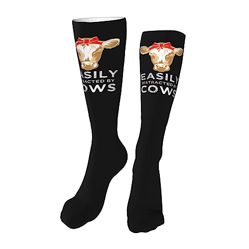 Cow Gifts For Women Girls Cute Easily Distracted Knee High Socks For Women Long Tube Socks Athletic Compression Socks Unisex High Socks Girls