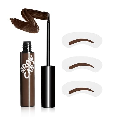 Brow Tattoo Peel Off Tint - Brow Gel Eyebrow Tattoos New Year Gift for Women, Eyebrow Gel Tint with Eyebrow Stencils Long-Lasting Waterproof Makeup, Eye Brow Pencils Lush & Full Brows (Dark Brown)