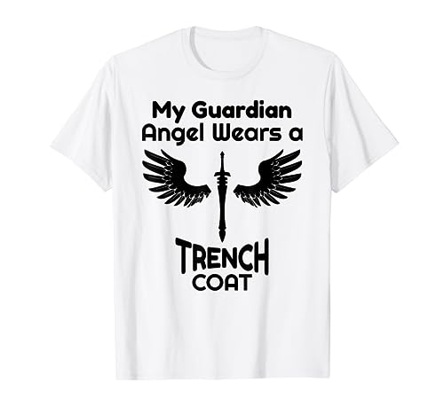 My Guardian Angel Wears A Trench Coat Funny Graphic T-Shirt