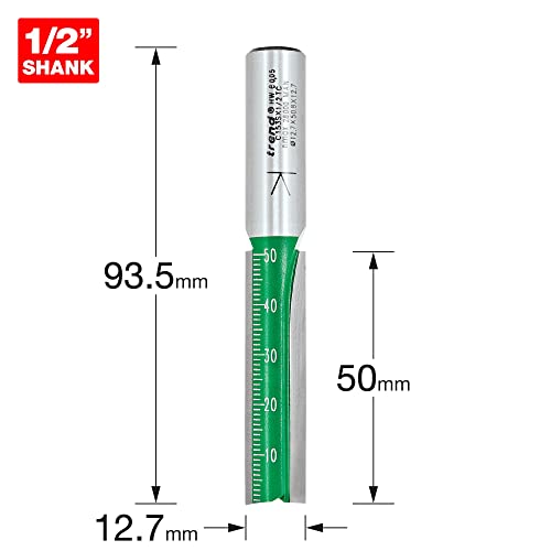Trend CraftPro Straight Two Flute Router Cutter Bit, 1/2 Inch Shank, 12.7mm Cut Diameter & 50mm Cut Length - Image 3