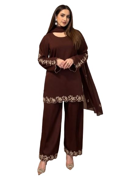 suppar sleave Women’s Elegant Kurta Set with Dupatta | Embroidered Straight Kurta, Palazzo Pants & Georgette Dupatta-picture-12