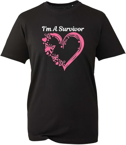 QPQKUFCVQ I Am A Survivor T-Shirt, Heart Breast Cancer Awareness Unisex Top1 Black