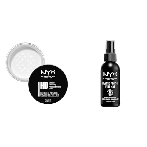 NYX Professional Make Up Finishing Powder Studio, Cipria Trasparente Opacizzante in Polvere Libera, Tonalità Translucent, Confezione da 1 & Setting Spray, Formula fissante leggera a lunga tenuta