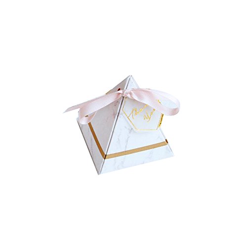 Colias Wing 50 pcs Marbling Pattern Pyramid Shape Stylish Design Wedding Birthday Party Favor Candy Boxes with Ribbon
