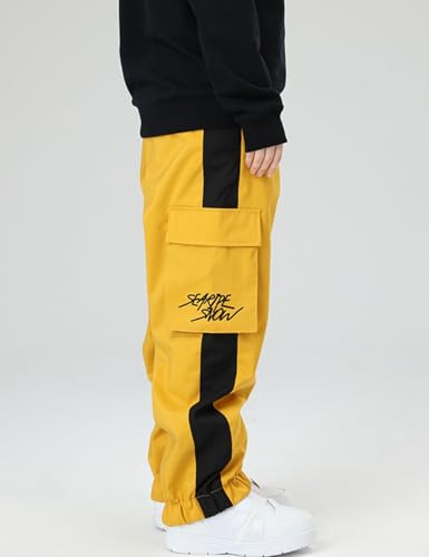 HOUZONIY Pantalones de esquí para mujer, pantalones impermeables y cortavientos de softshell para hombre, con corte amplio, adecuados para deportes al aire libre, amarillo, L - imagen 2