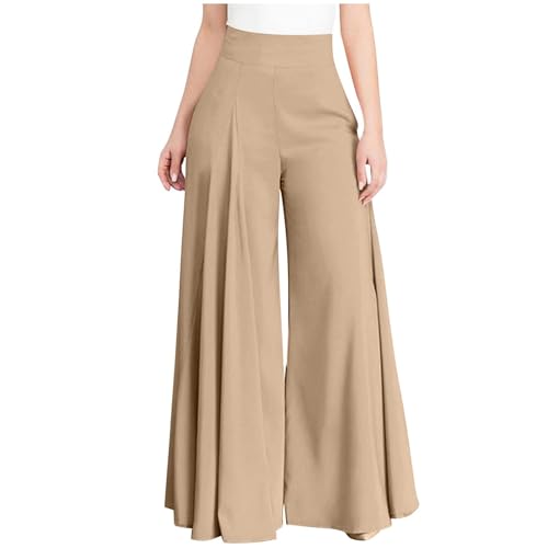 Women's Wide Leg Casual High Waisted Pants Flowy Plus Size Dress Trousers Solid Comfy Baggy Pants with Pockets