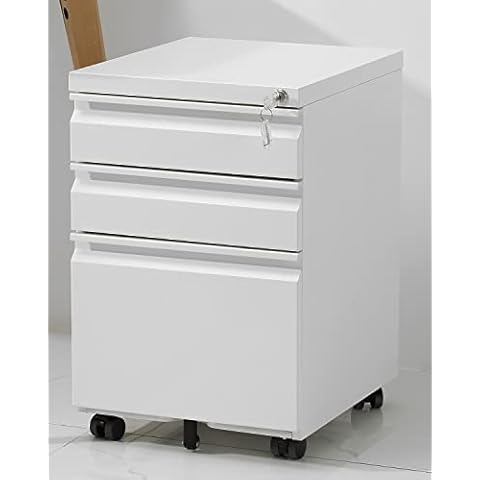 GOOGIC 3-Drawer Mobile File Cabinets Rolling Metal Filing Cabinet for Legal & Letter File Anti-tilt Design with Lock Under Desk Office Drawers Fully Assembled Except Casters White Cover