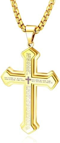 OLEVS Mens Cross Pendant Necklace Large Stainless Steel Cross Pendant Necklace for Men Women