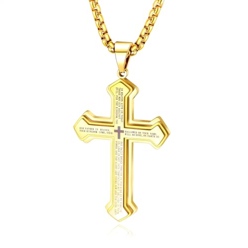 OLEVS Gold Men's Cross Pendant Necklace Large Stainless Steel Yellow Gold Cross Pendant Necklace for Men OLEVS Gold Men's Cross Pendant Necklace Large Stainless Steel Yellow Gold Cross Pendant Necklace for Men