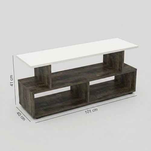 Image of Horizon Low-Profile TV Entertainment Unit with Open Storage Shelves, Modern Console Table for Living Room up to 43 Inch TV, 101x40x41cm (Classic Oak & White)