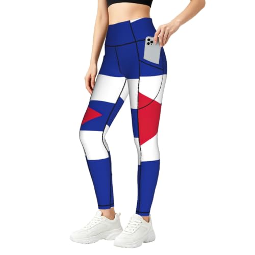 Leggings de bandera cubana para mujer con cintura alta y tejido elástico