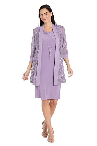 Image of R&M Richards Women's Sequin Lace Jacket & ITY Sheath with Necklace for Mother of the Bride, Cocktail Attire, Evening Wear