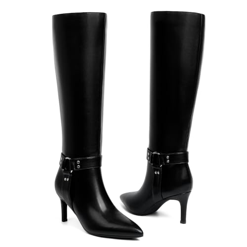 Image of Easyfox Knee High Boots Women Pointed Toe Stiletto Heel Tall Boots | Side Zipper,3 In Stiletto Heel,Fall Spring Winter Fashion Dress Tall Boots,Evening Bridal office Long Boots