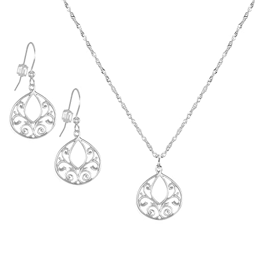 Handmade Jewelry by Dawn Filigree Teardrop Sterling Silver Necklace and Earring Set