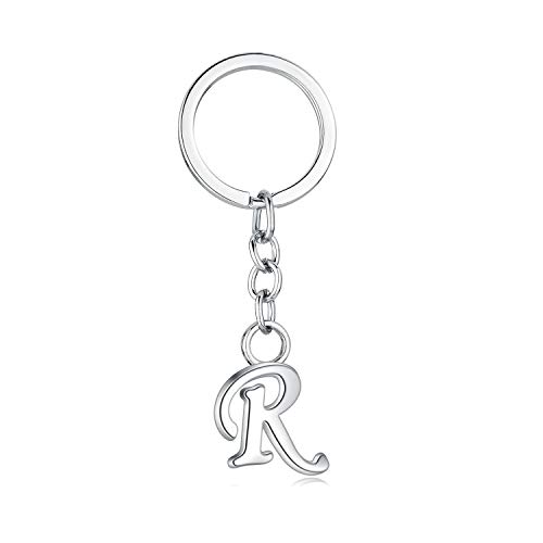 JML Axmerdal Stylish Letter A-Z Simple Alphabet Key Ring Creative Design Keychain Durable Metal Alloy Silver Plated Polished (R)