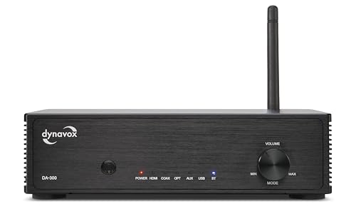 Dynavox DA‑300 amplificateur HiFi Compact Classe D avec HDMI Arc, Bluetooth 5.0, USB, entrées Optique et coaxiale, boîtier Aluminium, idéal pour TV et Streaming...