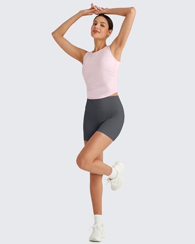 Image of G4Free Skimetic Workout Tank Tops for Women Side Ruched Sleeveless High Neck Crop Top Summer Athletic Gym Shirts