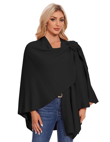 PULI Womens Elegant Cross Front Shawl Wraps Floral Wraps Soft Ponchos Cape Warm Travel Shawls