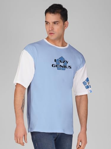 Image of crazymonk Men's Cotton Printed Nagi Blue Lock Oversized Sky Blue T-Shirt