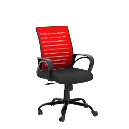 Image of beAAtho Verona Mesh Mid Back Ergonomic Home Office Chair with 3-Years Limited Warranty, Tilting & Height Adjustable Mechanism, Heavy Duty Metal Base Ideal for Office Work & Study (Red)