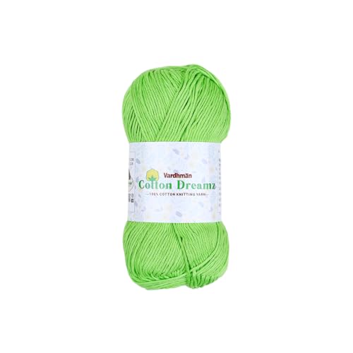 Image of Vardhman 100% Cotton Dreamz Light Weight Natural Thin Yarn | Pack-1 100g | Knitting & Crochet Projects | Soft Natural Yarn | Ideal for Garments, Summer Wear & Accessories | Parrot Green, CJD028