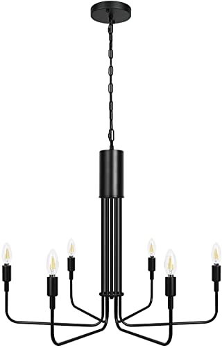 Lustre suspension industrielle 6 bras noir mat pour un salon raffiné