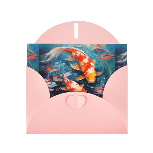 WHJSHOP Tarjeta de felicitación rosa con estampado de koi en el lago, perfecta para el día de San Valentín, aniversario de boda e invitaciones de fiesta