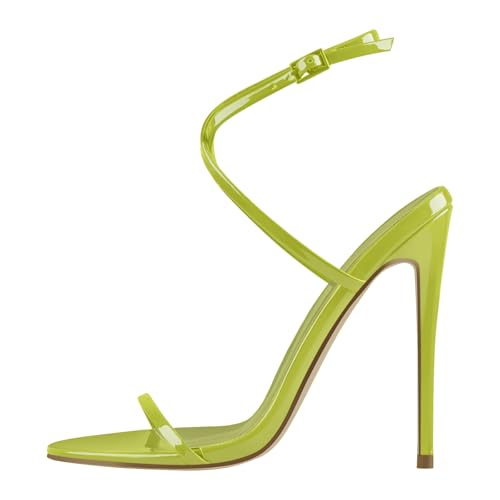 Image of Strappy High Stiletto Heels, Ankle Strap Buckle Heeled Womens Sandals, Sexy Comfort Open Round Toe Heels for Daily Party Dress
