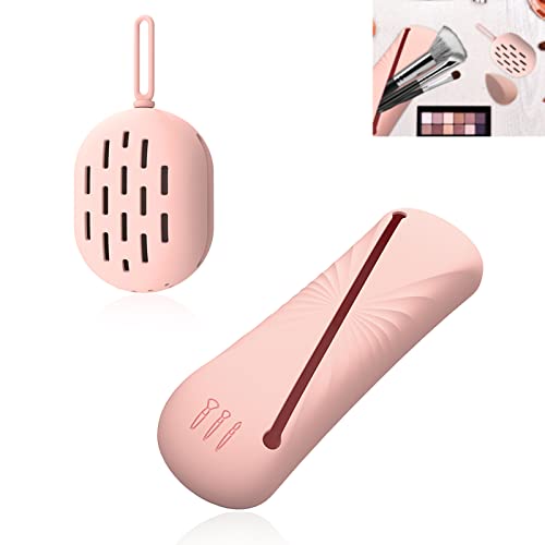 DOBIGER Estuche para Guardar Brochas de Maquillaje Juego de Silicona, Portapinceles Silicona + Soporte Esponja Maquillaje, Soporte de Brochas de Maquillaje de Viaje Rosa