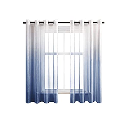 CUTEWIND Farbverlauf Vorhang Weiß-Jeansblau Voile Gardinen Transparent mit Ösen Ösenschal Dekoschal Fensterschal für Wohnzimmer Schlafzimmer 140cm x 160cm (B x H) 2er Set Cover