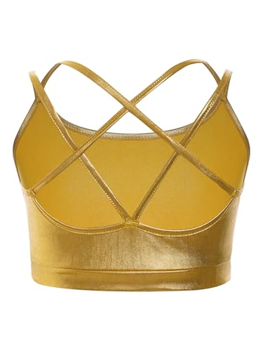 JEATHA Kids Girls Metallic Cross Back Dance Crop Top Spaghetti Strap Cami Gymnastics Skating Athletic Sports Bra2