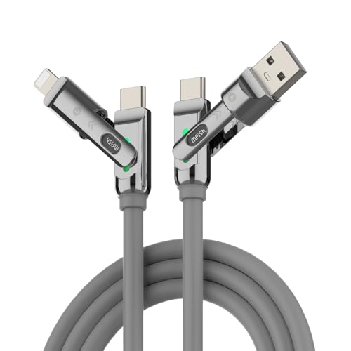 Image of MFish 4-in-1 Charging Cable, USB-C /USB-A to USB-C & Lightning Cable, 240W PD 3.1 USB C Fast Charging Cord, 6.6FT Silicone Multi Charger Cable for iPhone 17 /16 /15 /14, MacBook, iPad, CarPlay, Grey