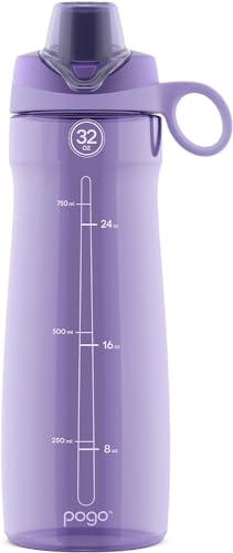 Pogo 32oz Plastic Water Bottle with Chug Lid and Carry Handle, Reusable, BPA Free, Dishwasher Safe, Perfect for Travel, School, Outdoors, and Gym, Lilac