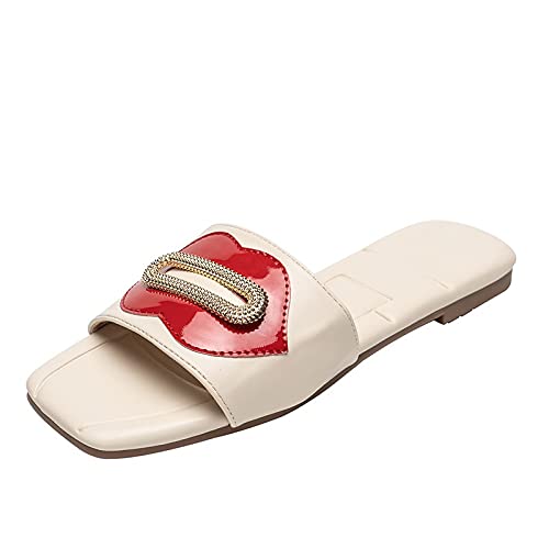 Slippers Women Women Slippers Female Outdoor Casual Slippers Lips Design Square Toe Flat Ladies Beach Sandals Flip Flops Big size