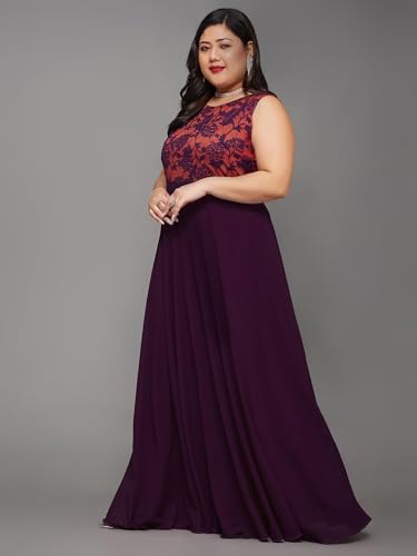 Image of Miss Chase A+ Women's Round Neck Sleeveless Georgette Floral Lace Fit & Flare Maxi Dress