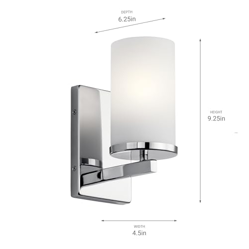 Kichler 45495CH Crosby 9.25 Inch Wall Sconce In Chrome, 1-Light Contemporary Hallway Or Bathroom Light With Satin Etched Cased Opal Glass thumb #1